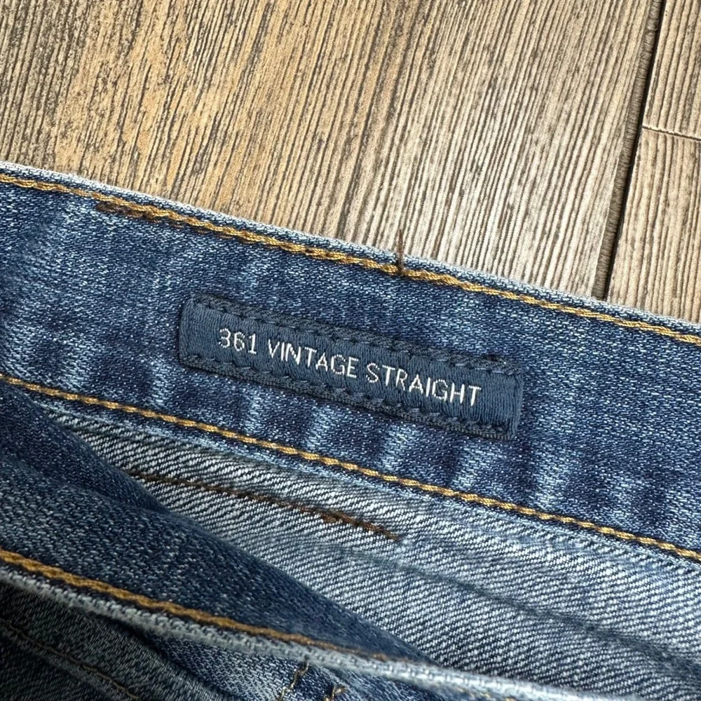 Lucky Brand 361 Vintage Straight Mens Jeans 36x34 Blue Distressed Denim Pants